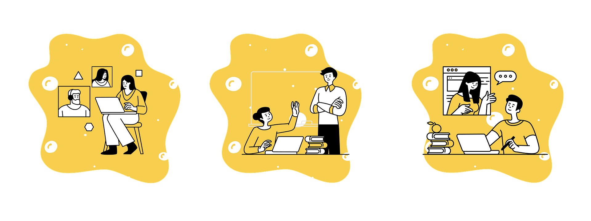 People at work interacting in various contexts